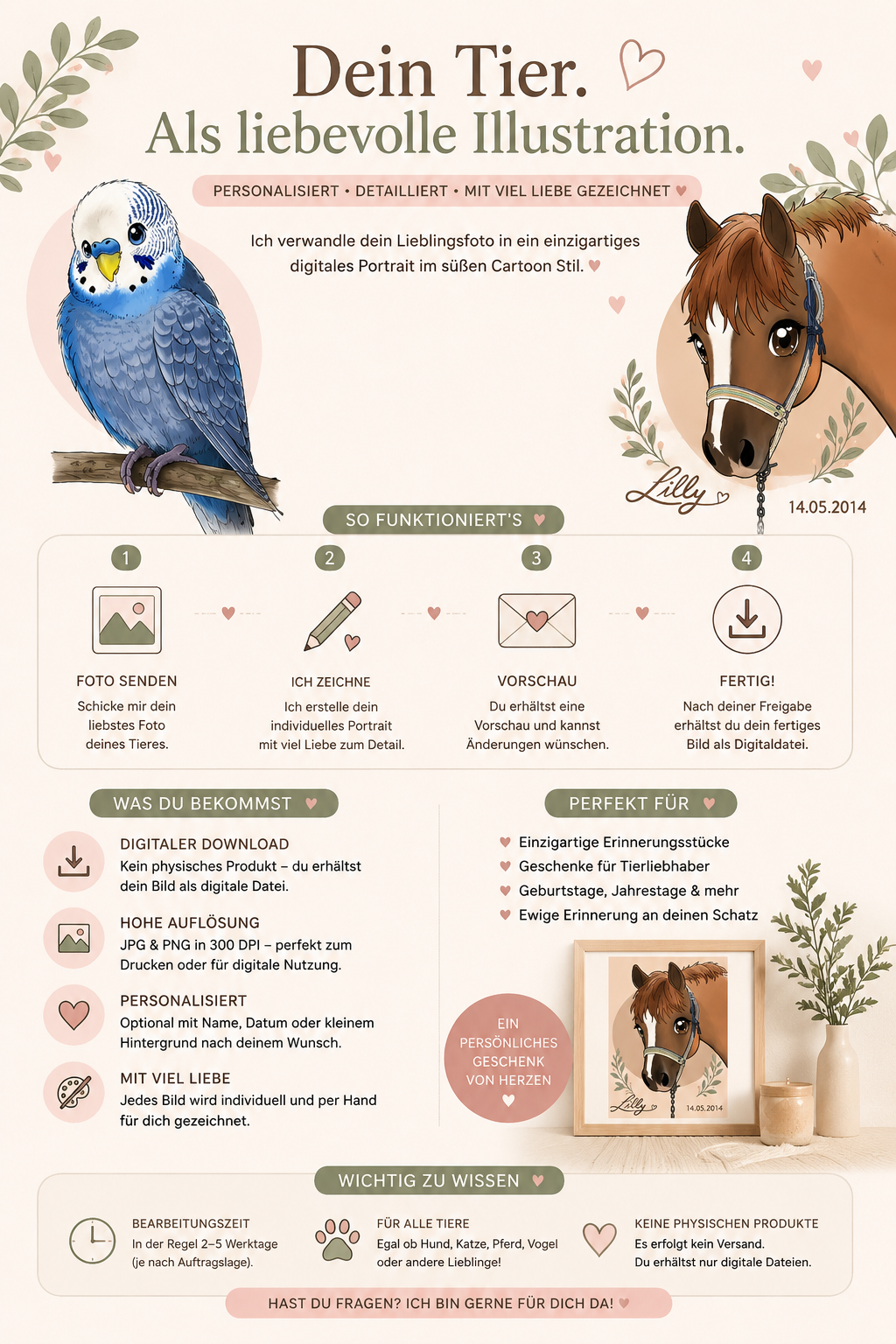 Personalisiertes Tierportrait nach deinem Foto | Süße Cartoon Illustration digital